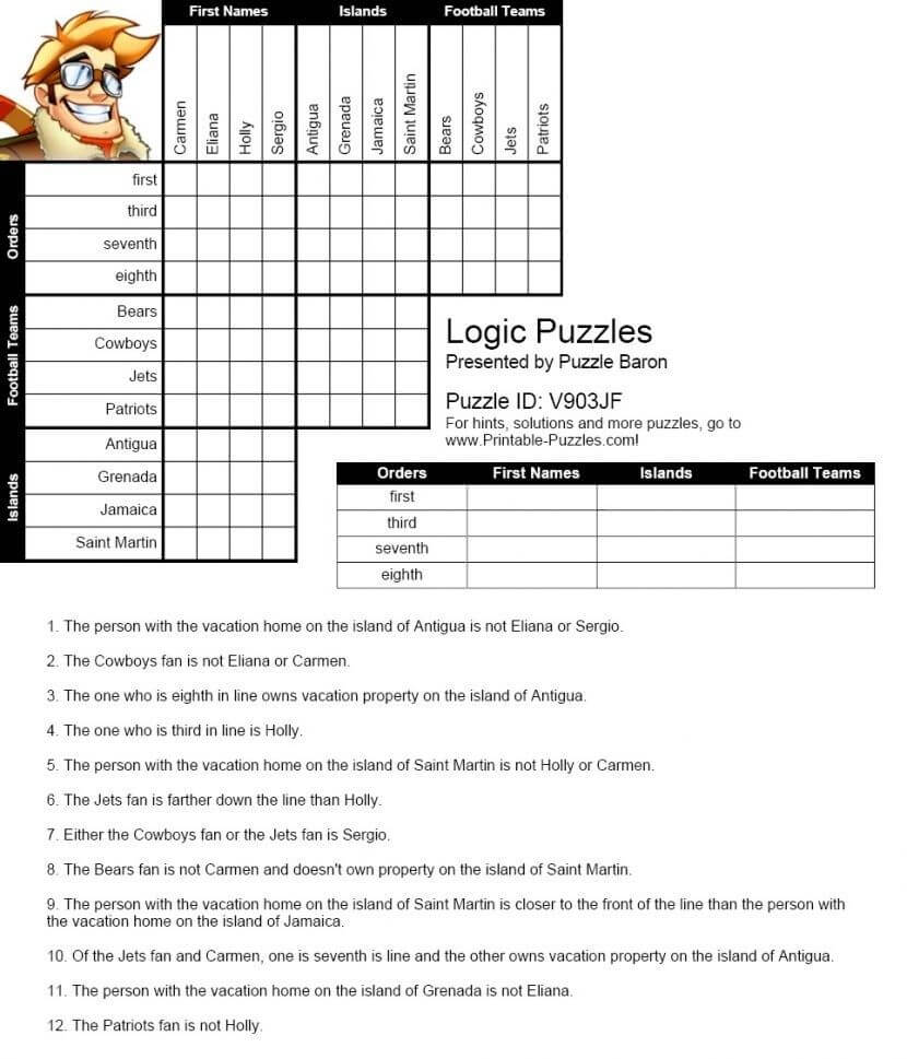 logic puzzles printable grid math worksheets free for kids and adults