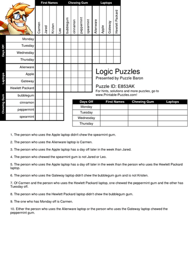 logic puzzles printable grid math worksheets free for kids and adults